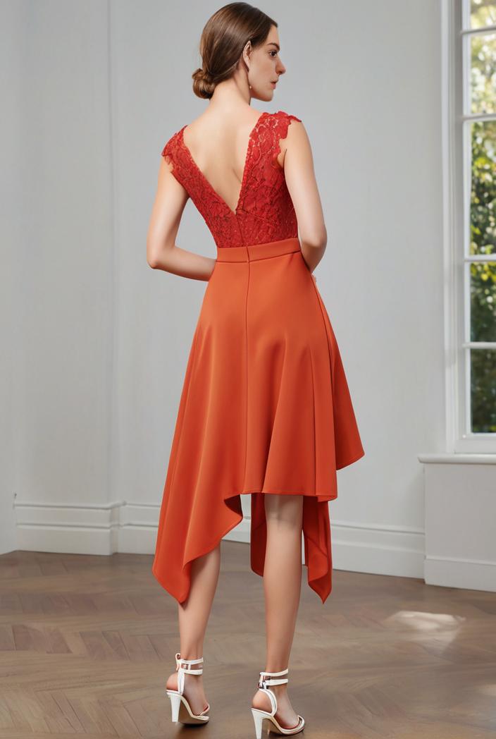 deep v neck lace chiffon bridesmaid dress with asymmetrical hem 104173