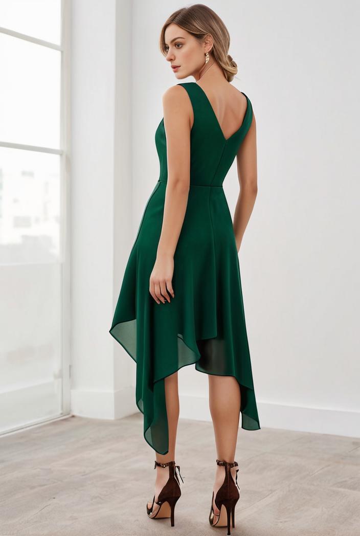 deep v neck lace chiffon bridesmaid dress with asymmetrical hem 104190