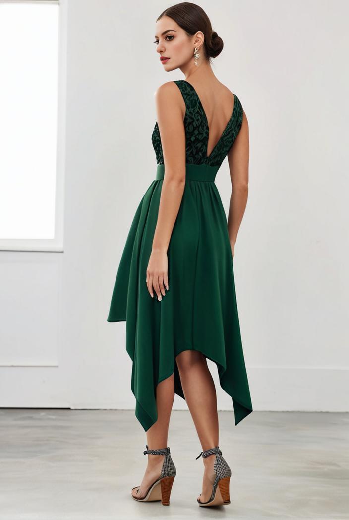 deep v neck lace chiffon bridesmaid dress with asymmetrical hem 104192