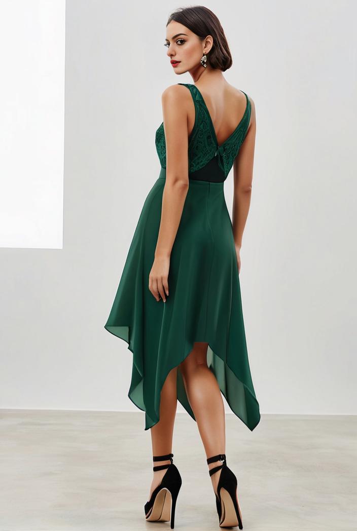 deep v neck lace chiffon bridesmaid dress with asymmetrical hem 104193