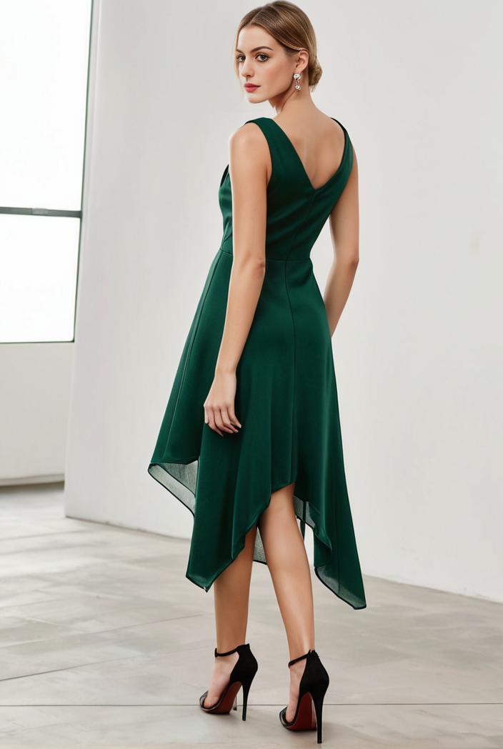 deep v neck lace chiffon bridesmaid dress with asymmetrical hem 104195