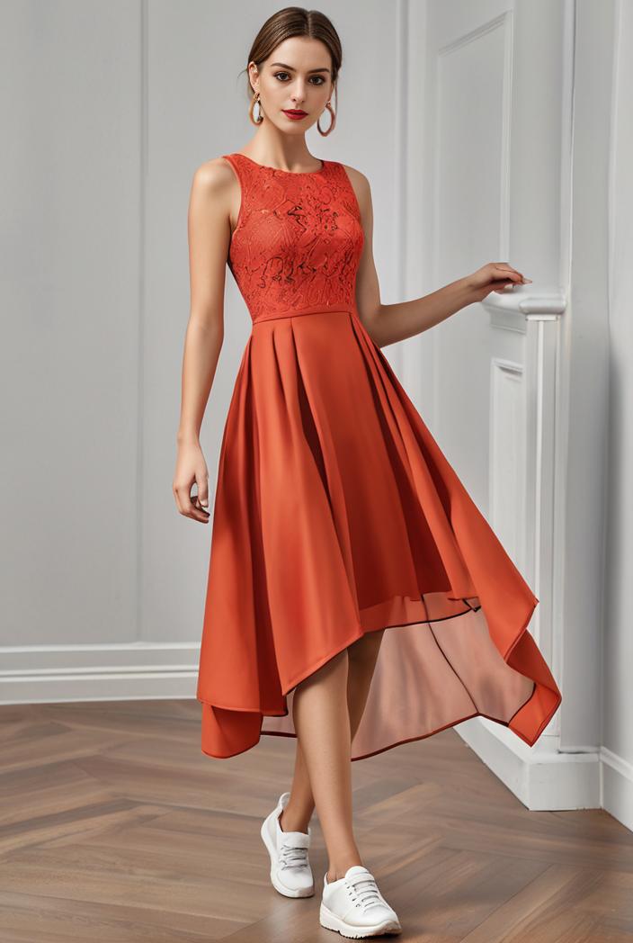 deep v neck lace chiffon bridesmaid dress with asymmetrical hem 104197
