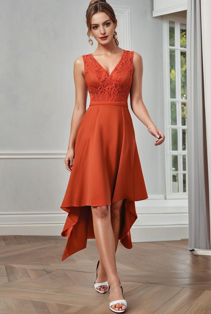 deep v neck lace chiffon bridesmaid dress with asymmetrical hem 104205