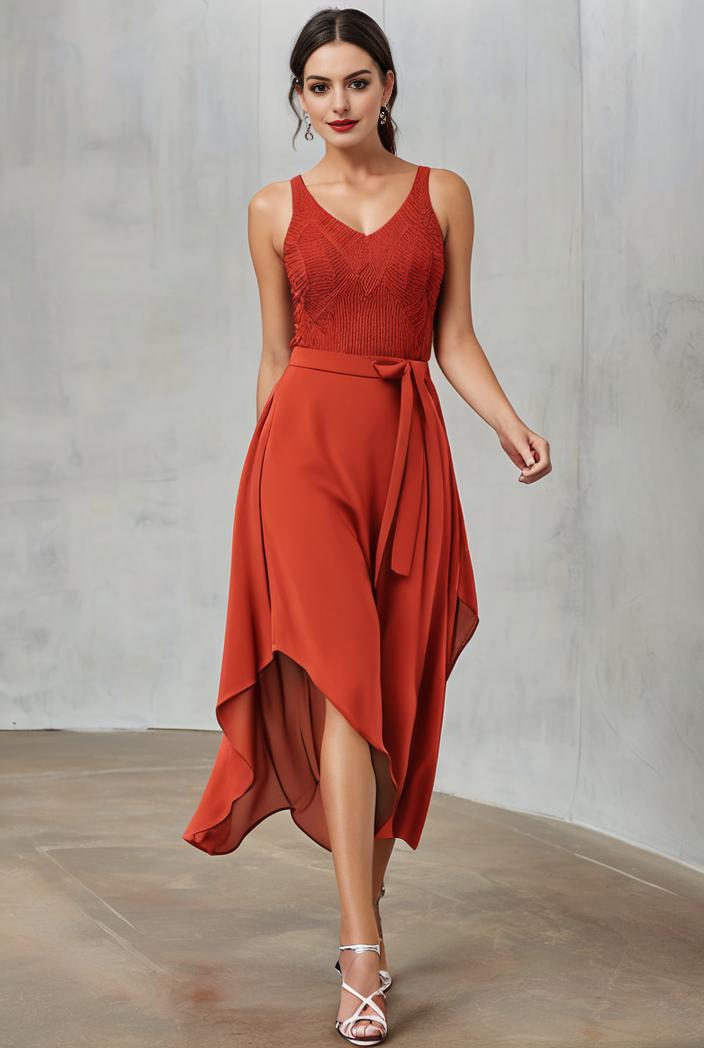 deep v neck lace chiffon bridesmaid dress with asymmetrical hem 104209