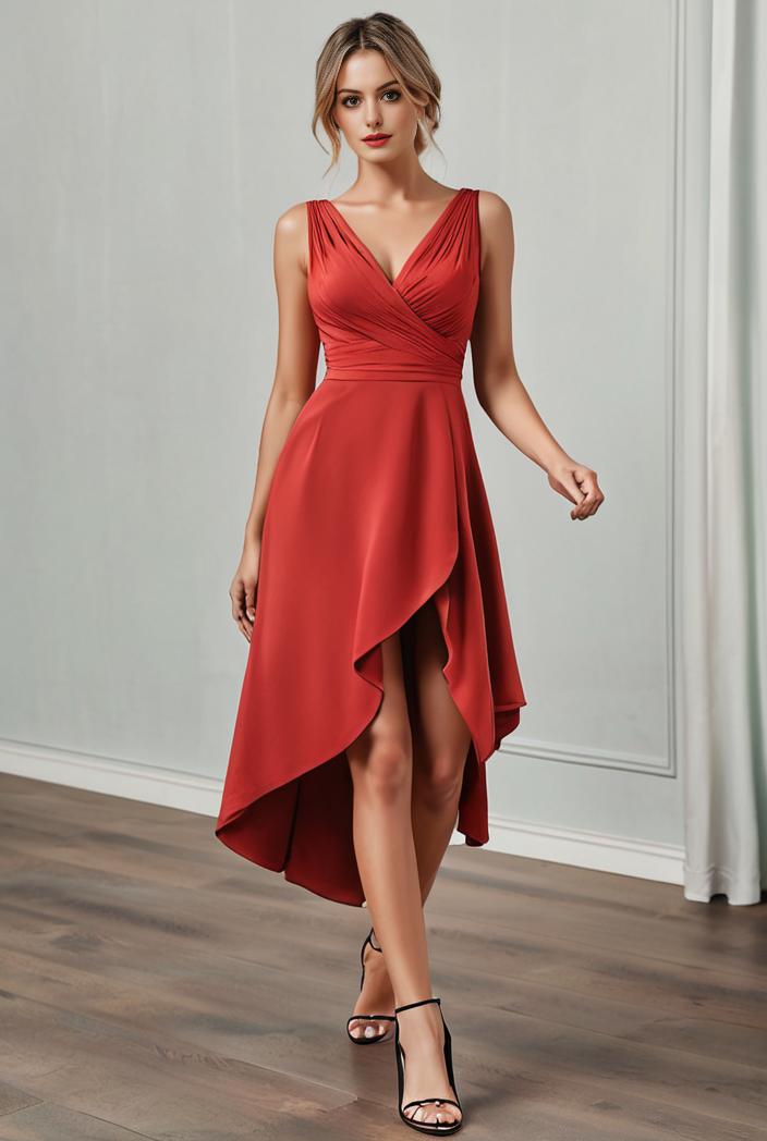 deep v neck lace chiffon bridesmaid dress with asymmetrical hem 104210