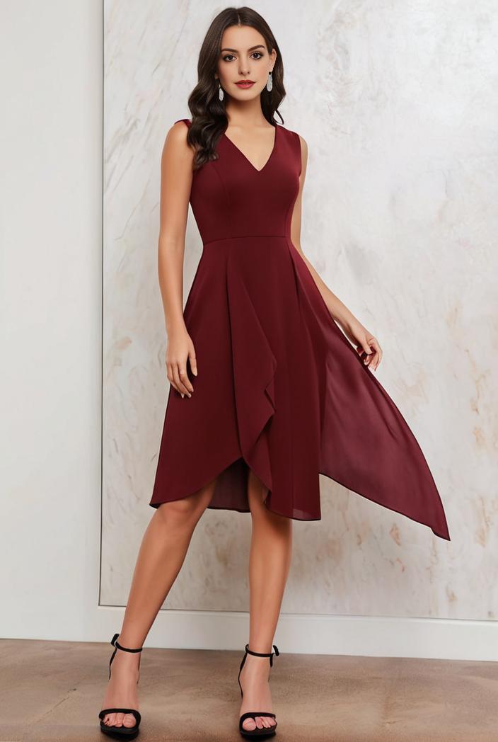 deep v neck lace chiffon bridesmaid dress with asymmetrical hem 104214