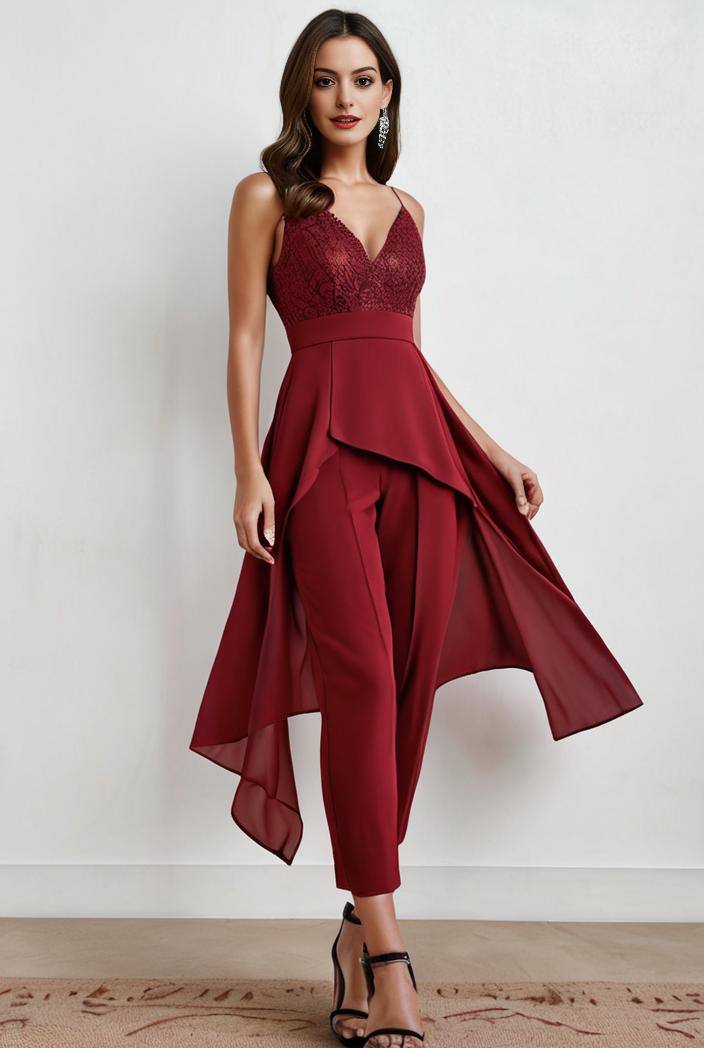 deep v neck lace chiffon bridesmaid dress with asymmetrical hem 104215