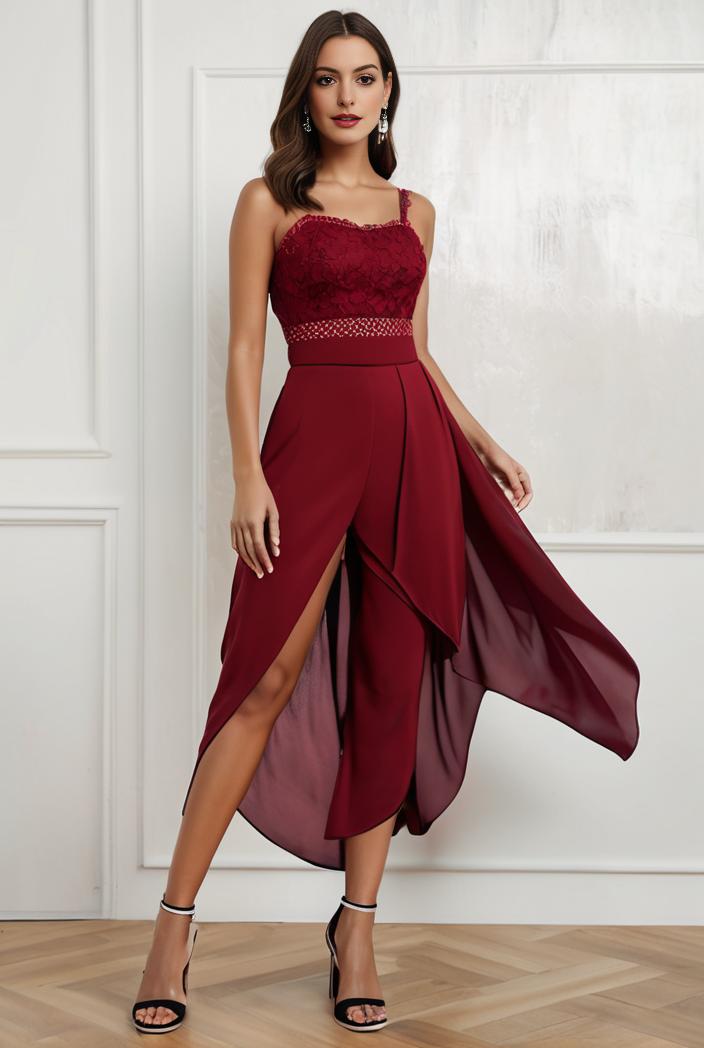 deep v neck lace chiffon bridesmaid dress with asymmetrical hem 104216