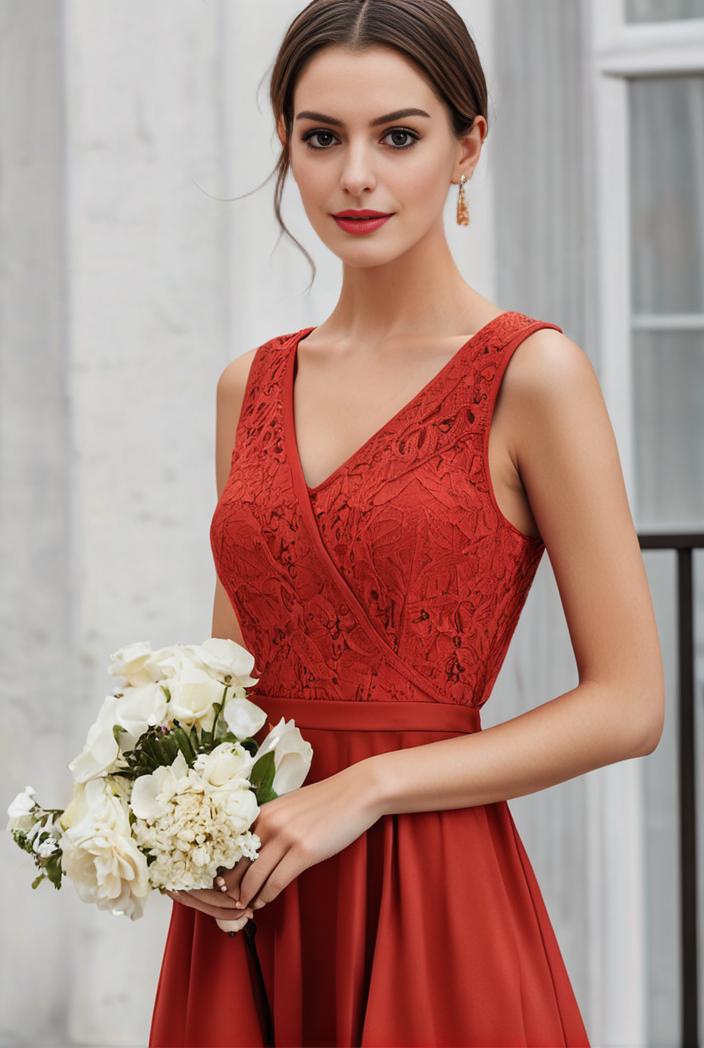 deep v neck lace chiffon bridesmaid dress with asymmetrical hem 104232