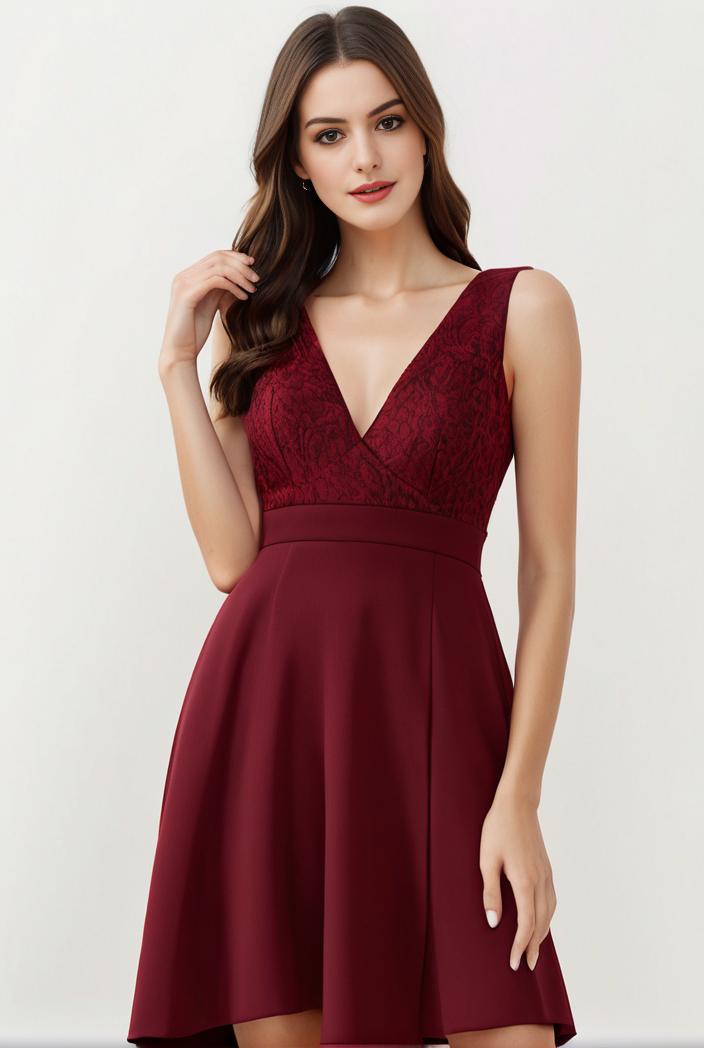 deep v neck lace chiffon bridesmaid dress with asymmetrical hem 104235