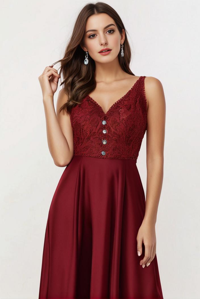 deep v neck lace chiffon bridesmaid dress with asymmetrical hem 104237
