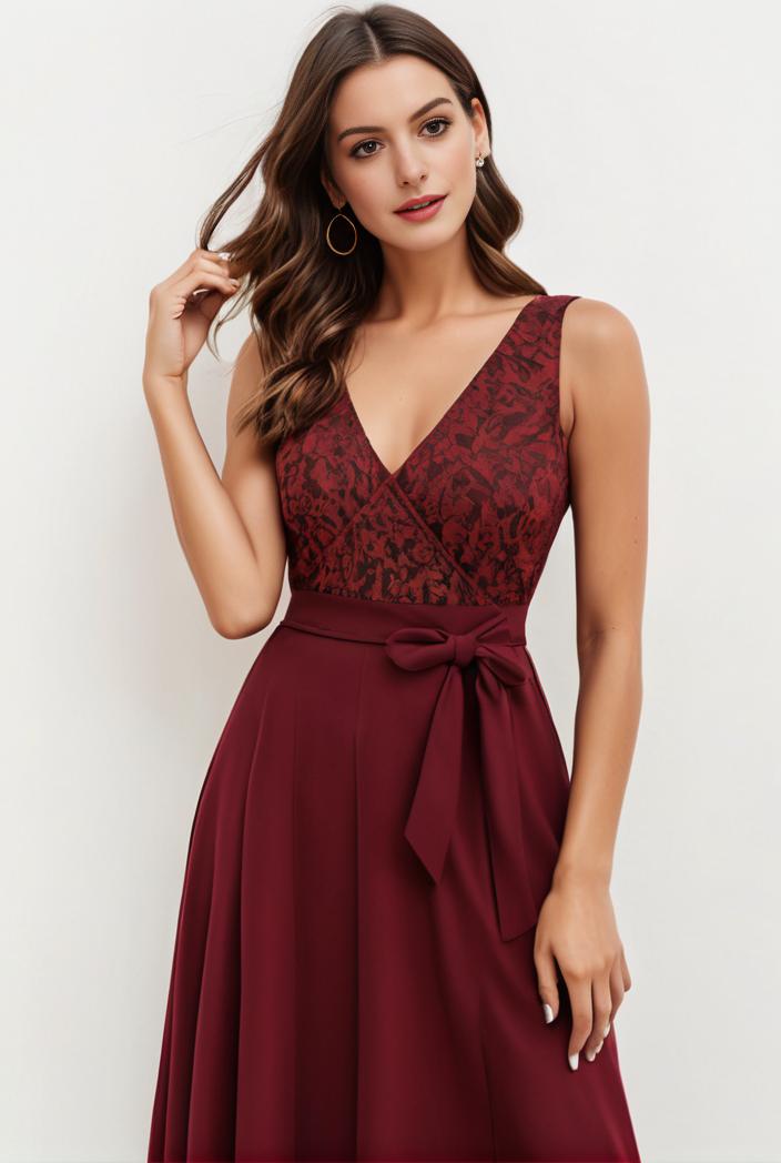 deep v neck lace chiffon bridesmaid dress with asymmetrical hem 104242