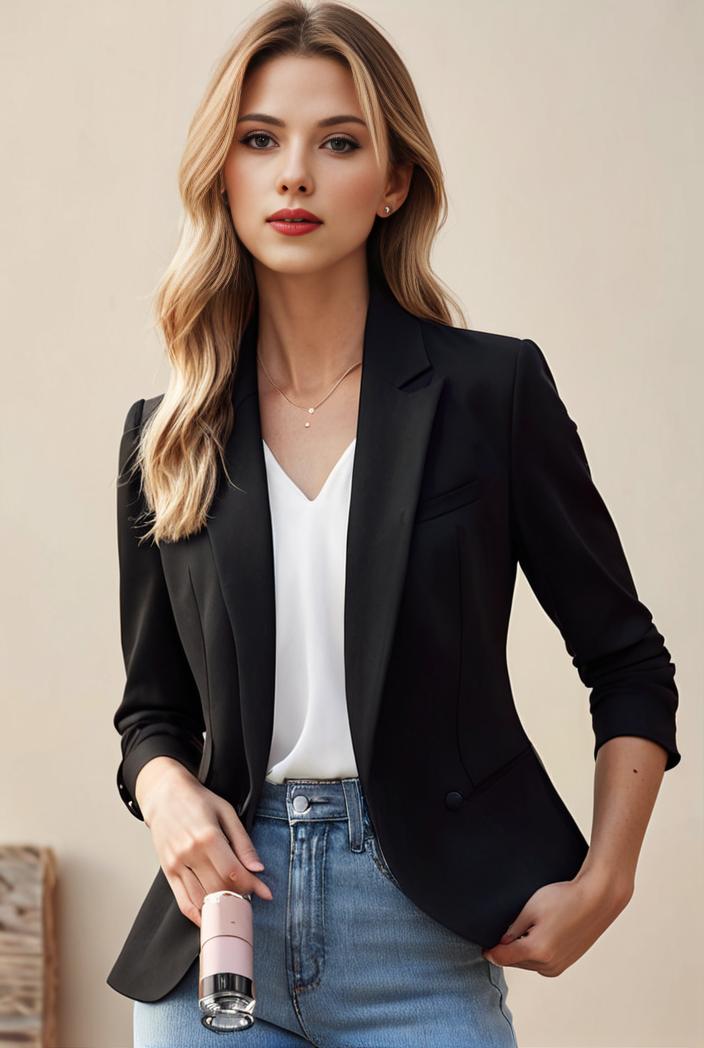 ladies solid button up blazer with long sleeves casual lapel design 101317
