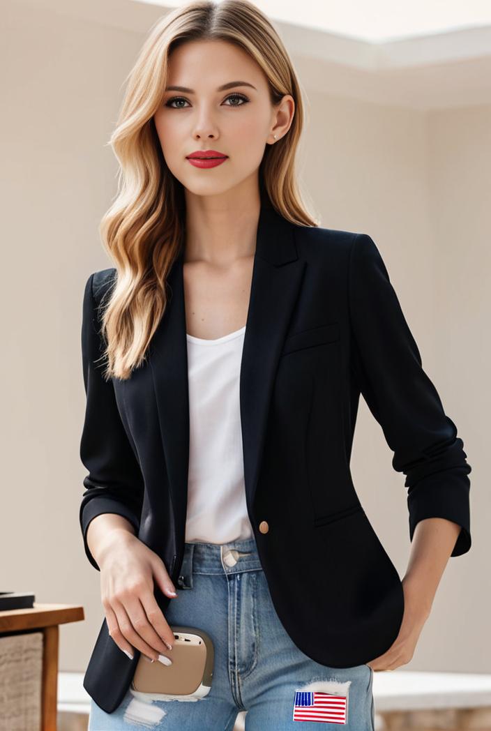 ladies solid button up blazer with long sleeves casual lapel design 101320
