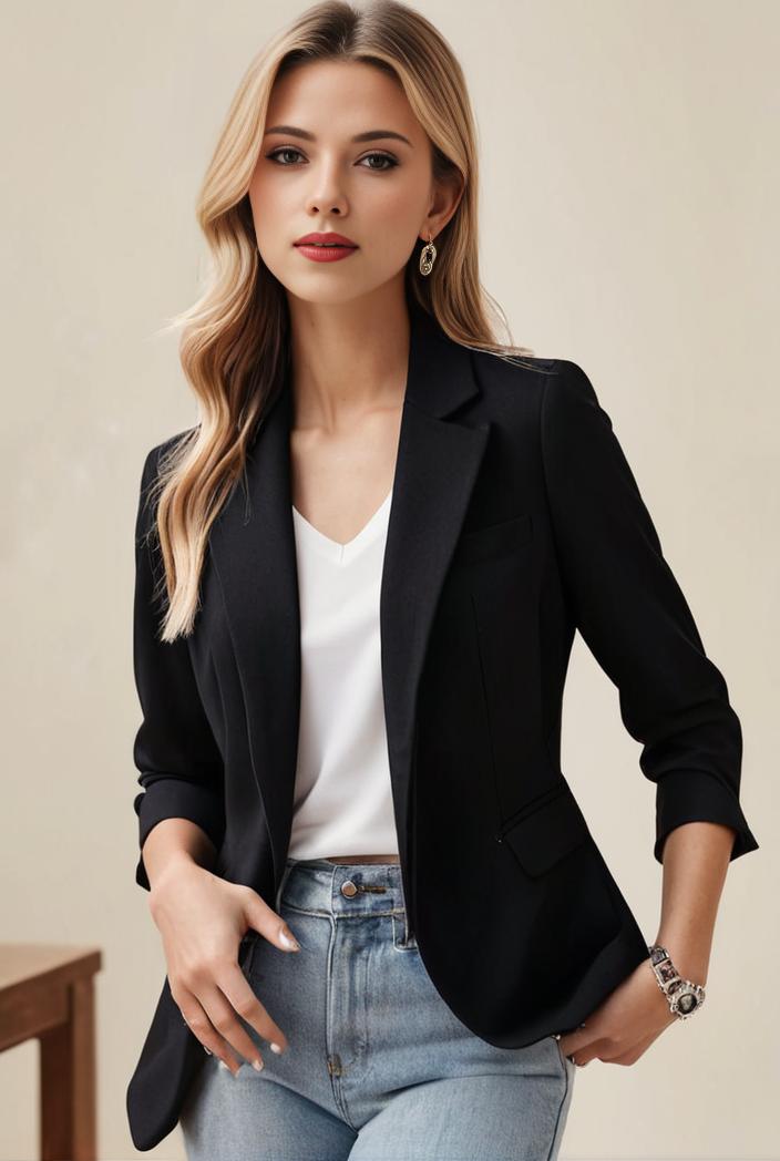 ladies solid button up blazer with long sleeves casual lapel design 101321