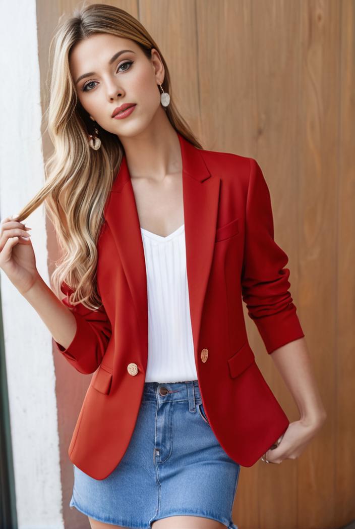 ladies solid button up blazer with long sleeves casual lapel design 101322