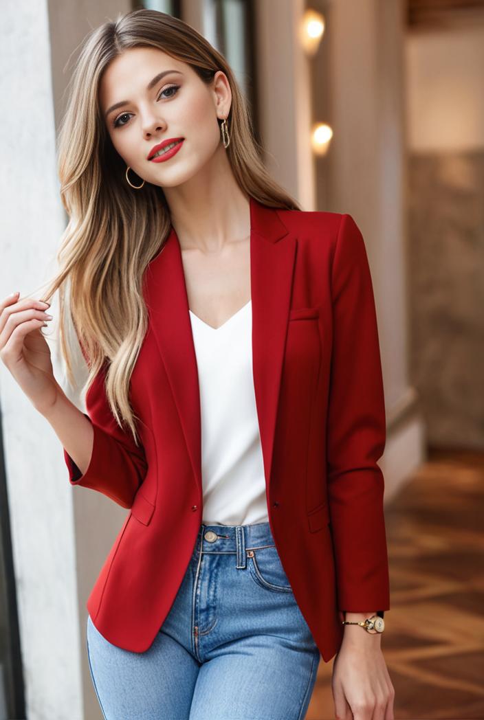ladies solid button up blazer with long sleeves casual lapel design 101323