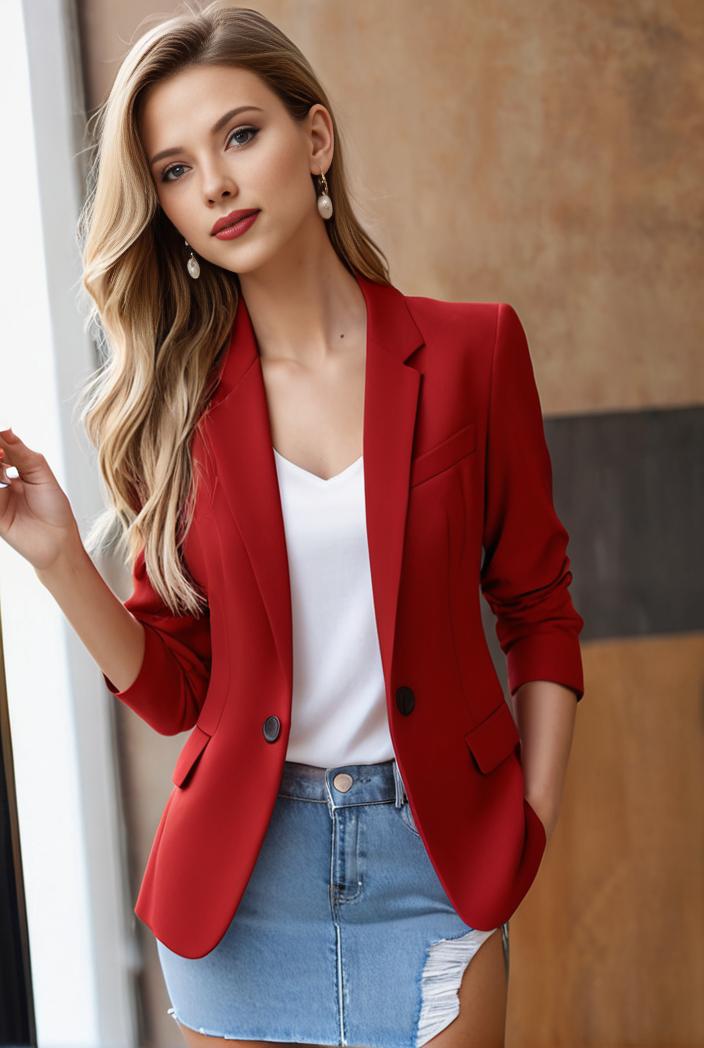 ladies solid button up blazer with long sleeves casual lapel design 101328