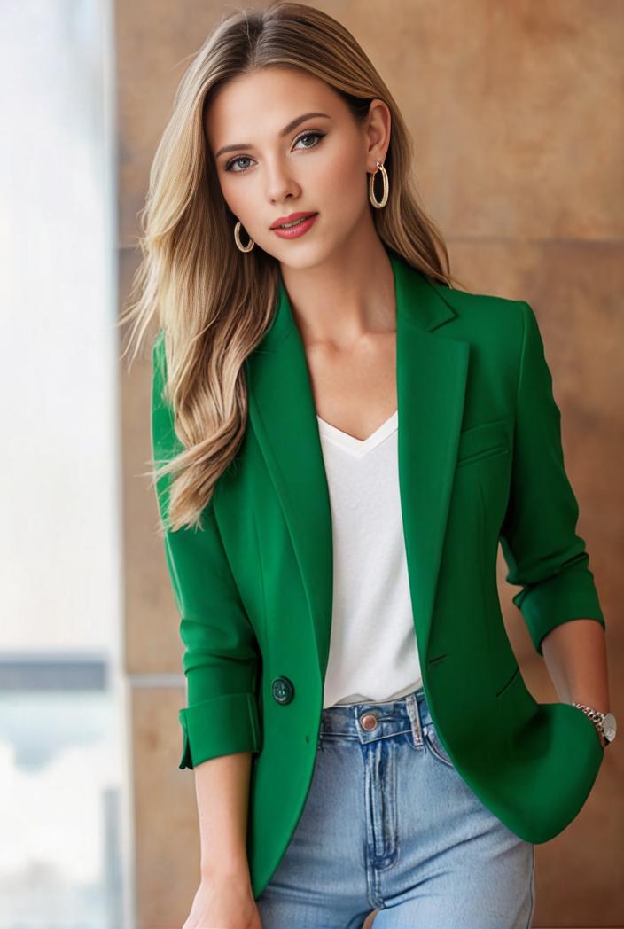 ladies solid button up blazer with long sleeves casual lapel design 101331