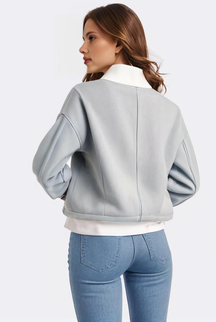 lapel denim coat with long sleeves and buttoned flap pockets stylish women s jacket 101358