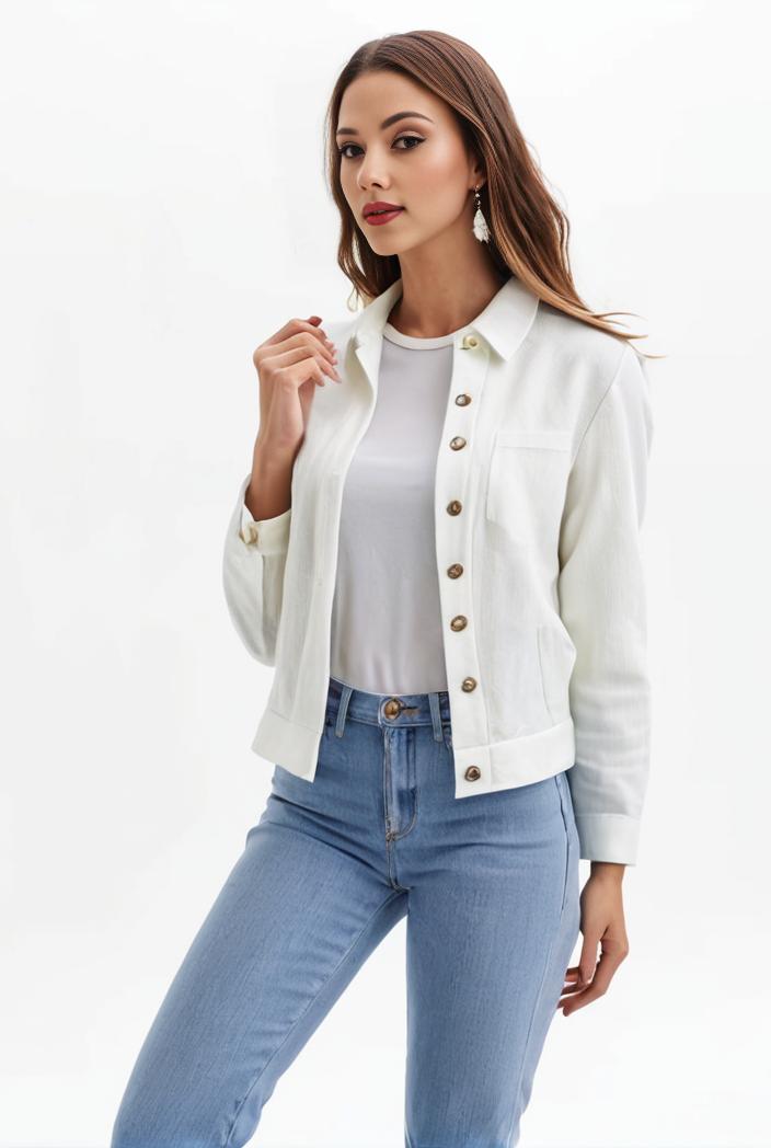 lapel denim coat with long sleeves and buttoned flap pockets stylish women s jacket 101364