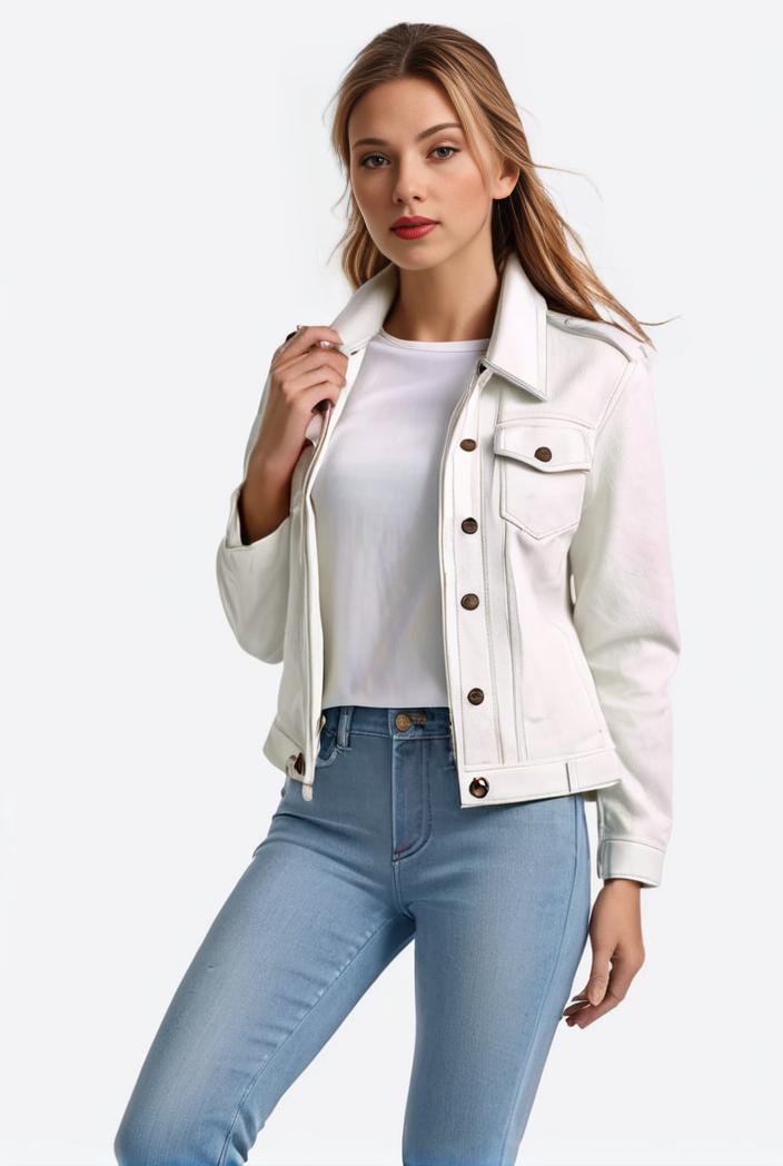 lapel denim coat with long sleeves and buttoned flap pockets stylish women s jacket 101365