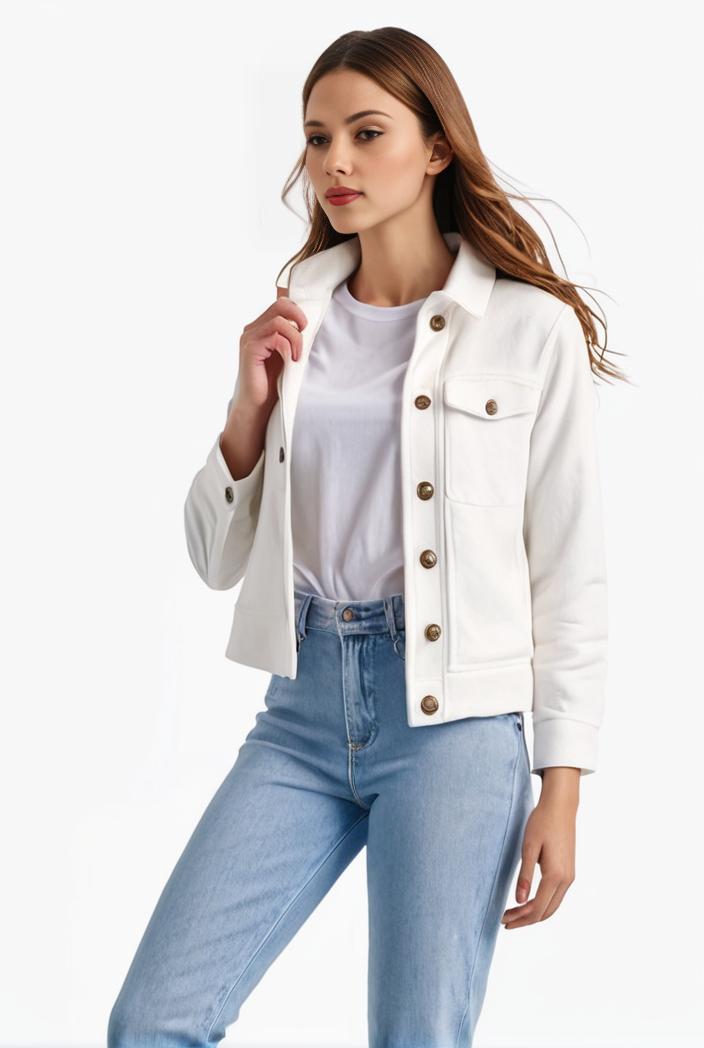 lapel denim coat with long sleeves and buttoned flap pockets stylish women s jacket 101366