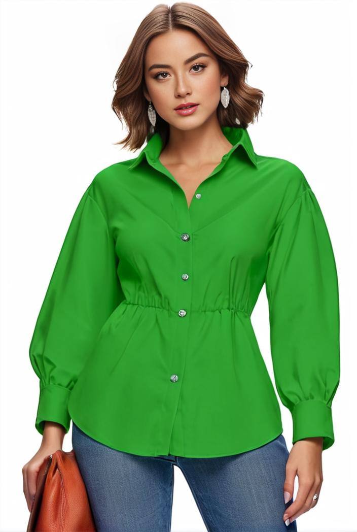 plus size casual blouse women s plus solid button up lantern sleeve turn down collar nipped waist blouse 118630