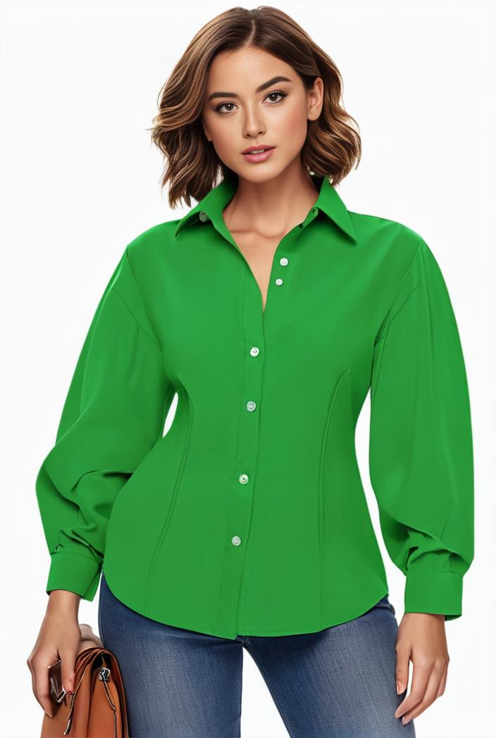 plus size casual blouse women s plus solid button up lantern sleeve turn down collar nipped waist blouse 118631