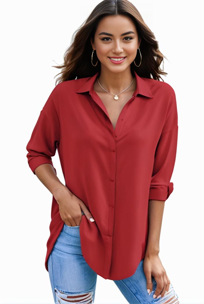 plus size formal shirt women s plus plain long sleeve turn down collar button up workwear shirt 119289