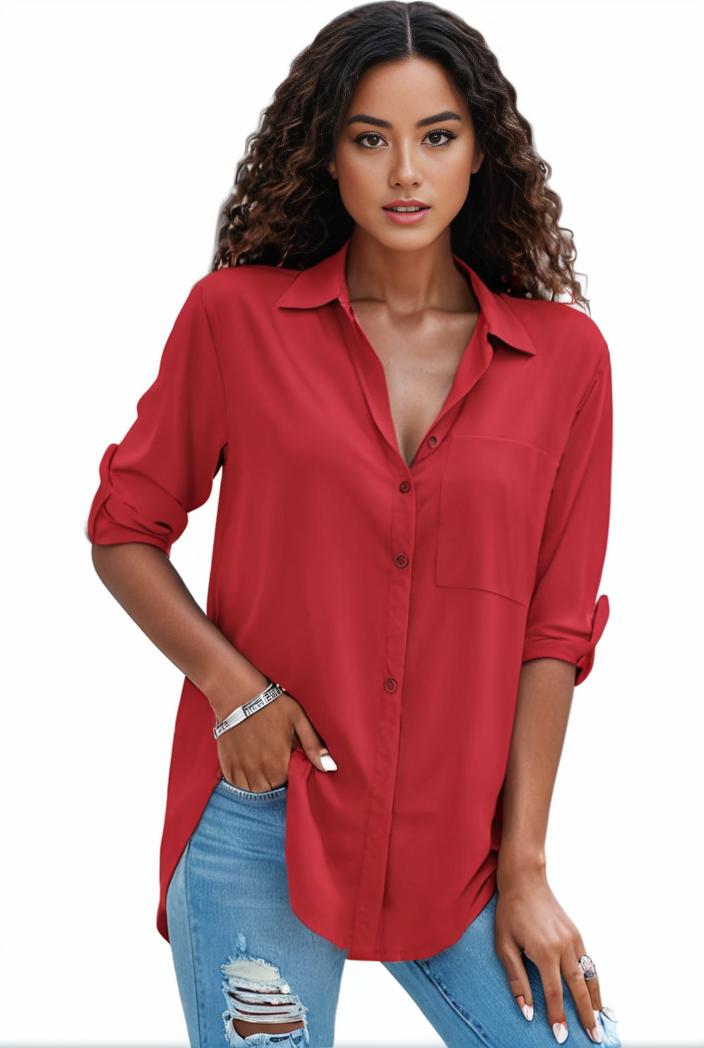 plus size formal shirt women s plus plain long sleeve turn down collar button up workwear shirt 119290