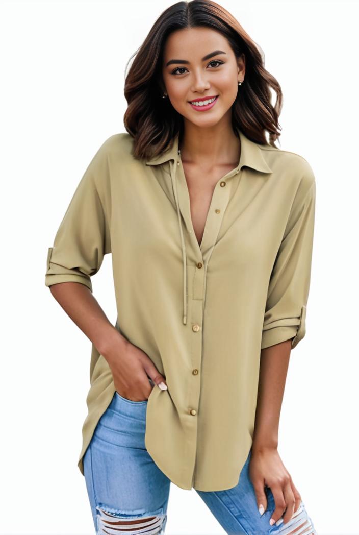 plus size formal shirt women s plus plain long sleeve turn down collar button up workwear shirt 119305