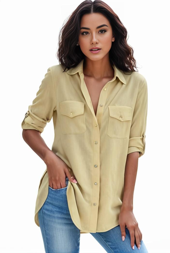plus size formal shirt women s plus plain long sleeve turn down collar button up workwear shirt 119308