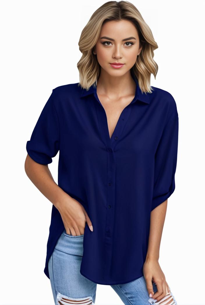 plus size formal shirt women s plus plain long sleeve turn down collar button up workwear shirt 119313