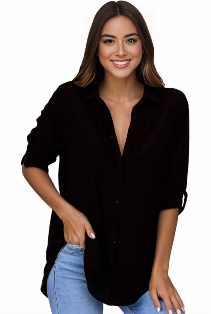 plus size formal shirt women s plus plain long sleeve turn down collar button up workwear shirt 119321