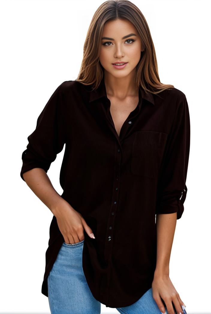 plus size formal shirt women s plus plain long sleeve turn down collar button up workwear shirt 119322
