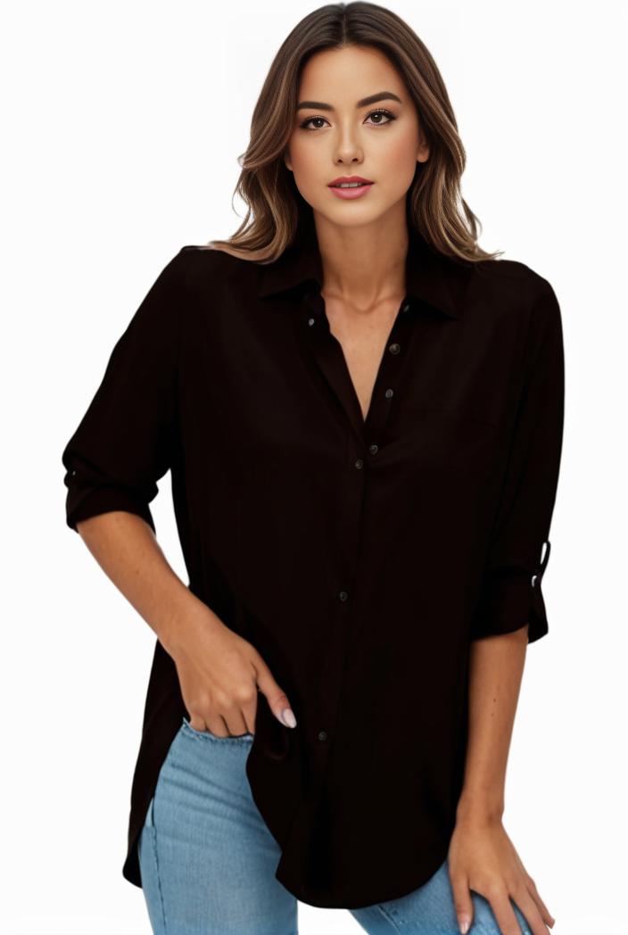 plus size formal shirt women s plus plain long sleeve turn down collar button up workwear shirt 119323