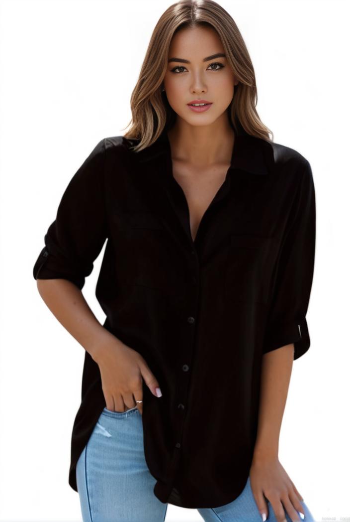 plus size formal shirt women s plus plain long sleeve turn down collar button up workwear shirt 119326