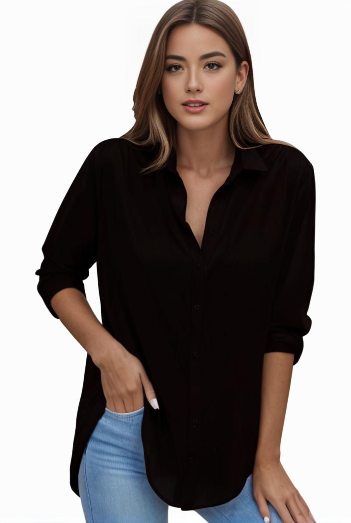 plus size formal shirt women s plus plain long sleeve turn down collar button up workwear shirt 119327