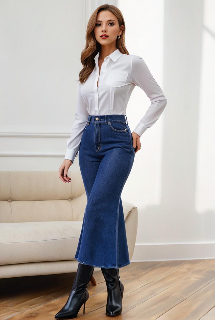 mermaid denim skirt with slant pockets stretch high waist women s denim midi skirt 102806