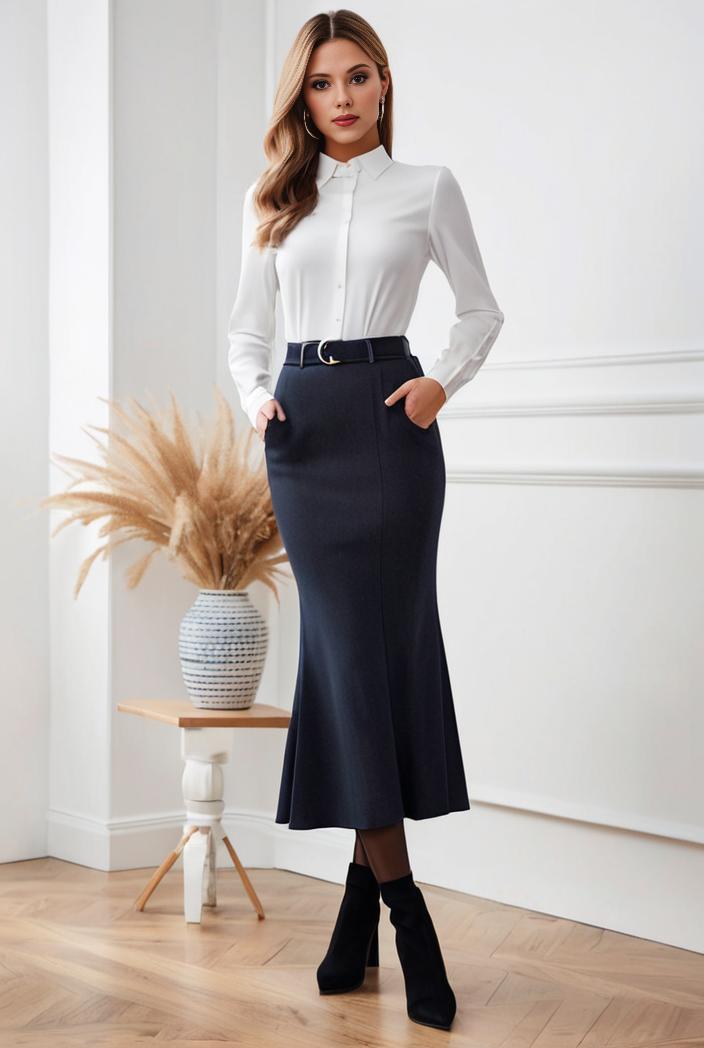 mermaid denim skirt with slant pockets stretch high waist women s denim midi skirt 102811