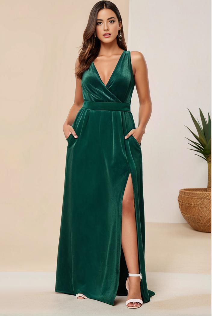 plus size shiny v neck side slit formal evening dress 120970