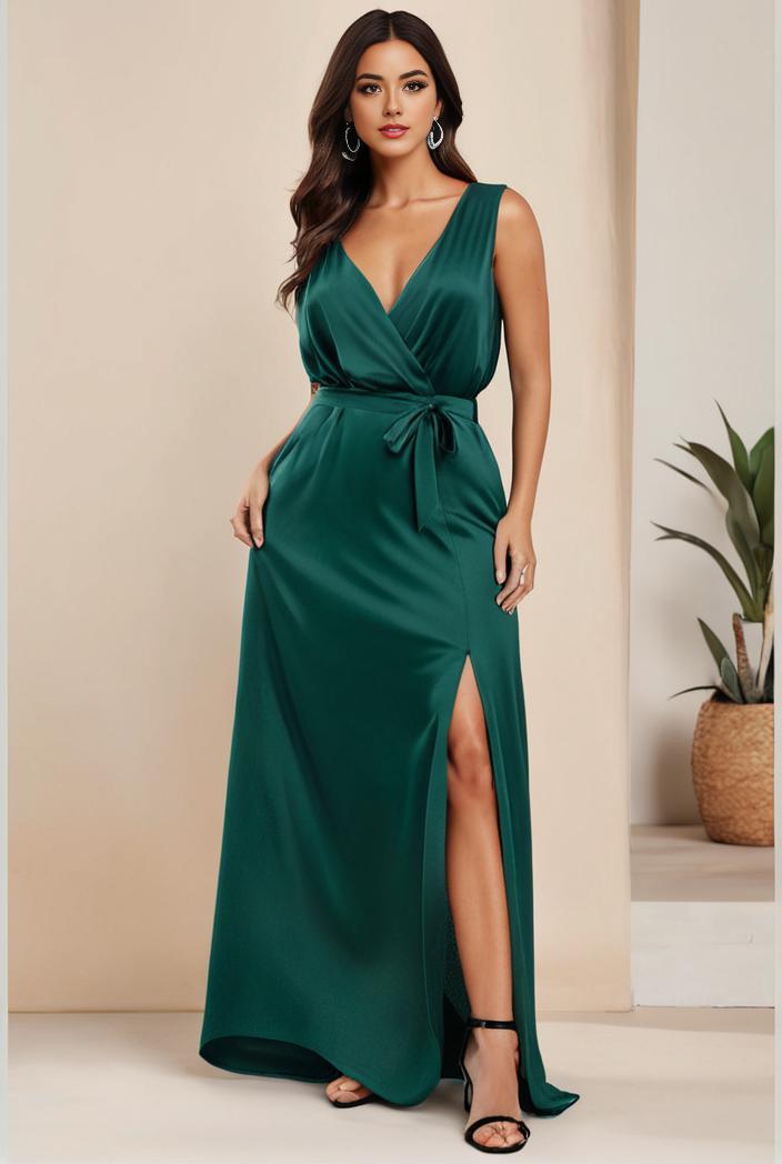 plus size shiny v neck side slit formal evening dress 120975