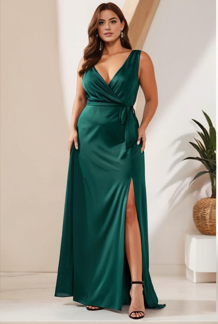 plus size shiny v neck side slit formal evening dress 120976