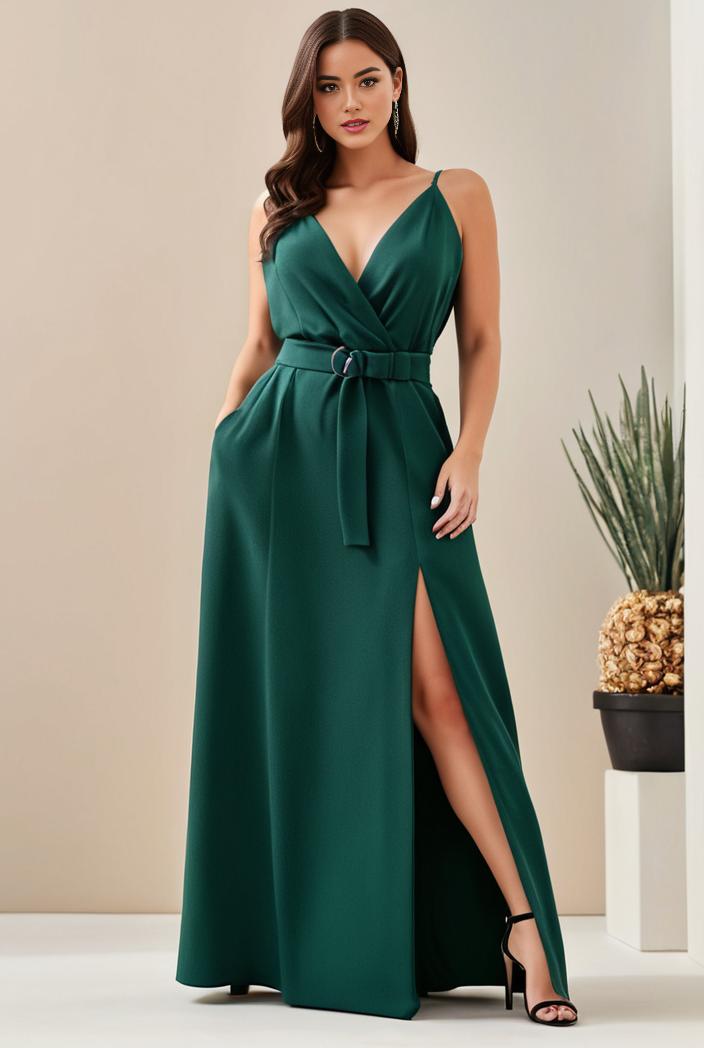 plus size shiny v neck side slit formal evening dress 120979
