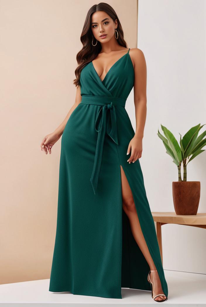 plus size shiny v neck side slit formal evening dress 120982