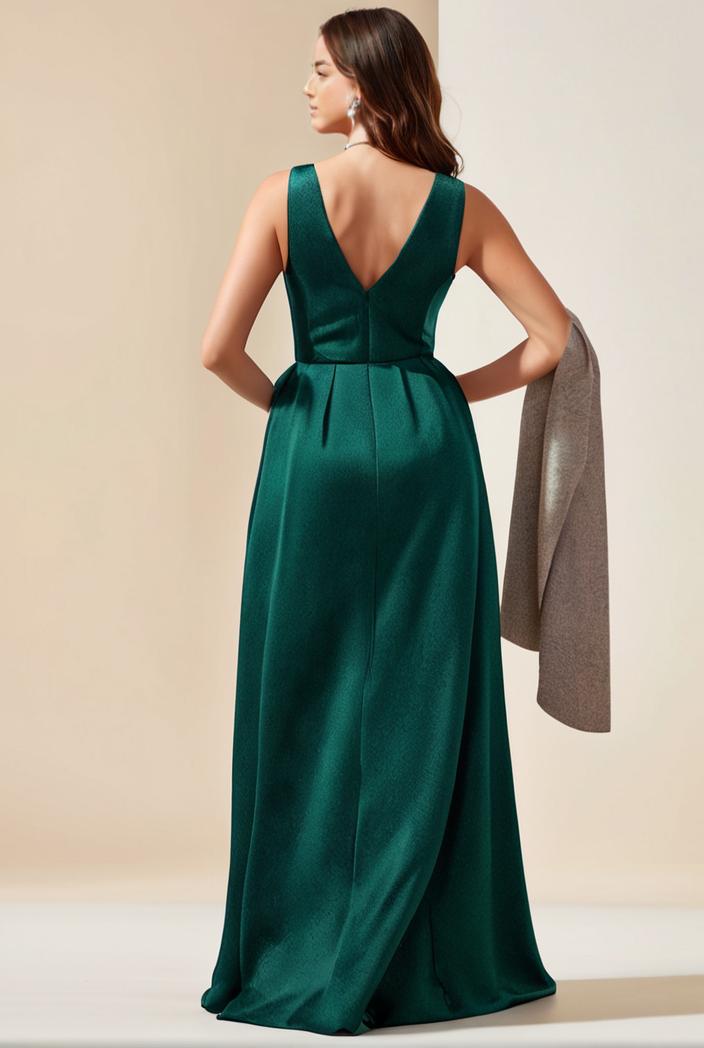 plus size shiny v neck side slit formal evening dress 120986