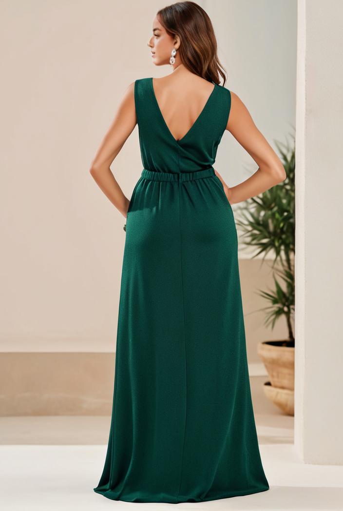 plus size shiny v neck side slit formal evening dress 120987