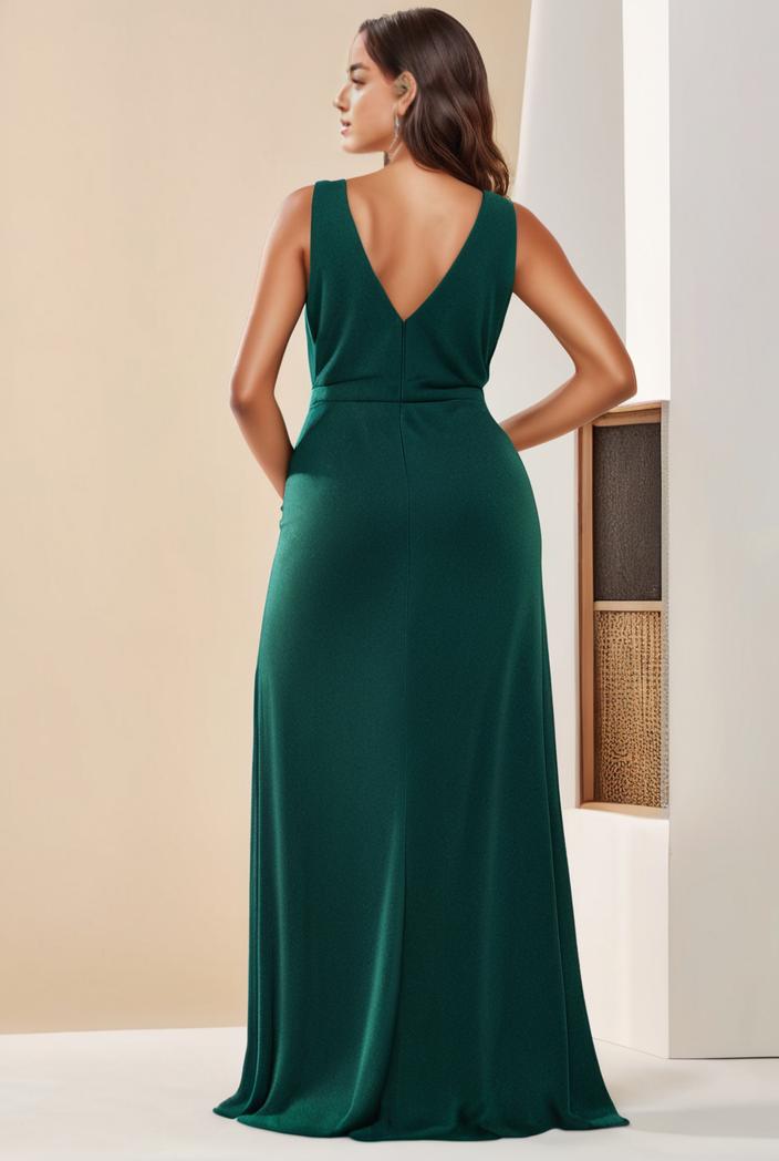 plus size shiny v neck side slit formal evening dress 120989