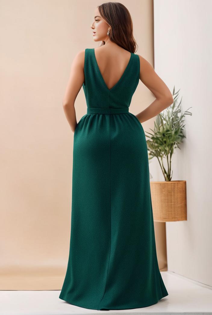 plus size shiny v neck side slit formal evening dress 120990